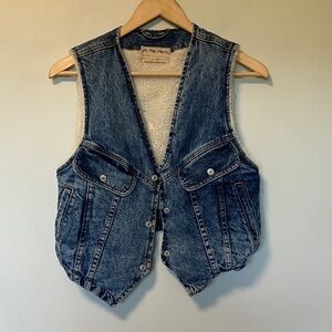 We The Free Fleece Lining Denim Vest with Button Closure